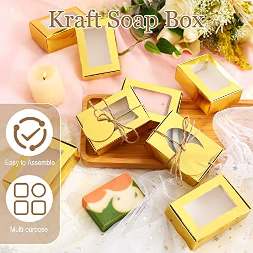 Yexiya 60 Pcs Kraft Soap Boxes with Window for Gifts