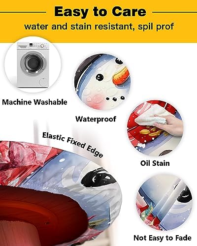 Christmas Snowman Round Waterproof Table Cover for Indoor Outdoor Use