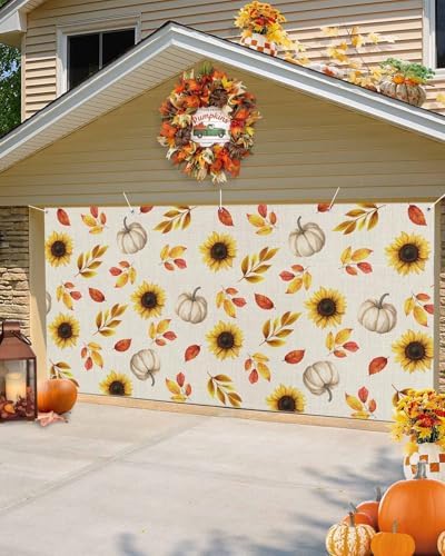 Fall Garage Door Banner 7x8ft Pumpkin Sunflower Leaf Decor