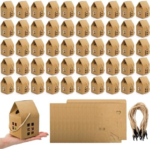 ZAVOOS 50 Pack House Shaped Gift Boxes with Ropes