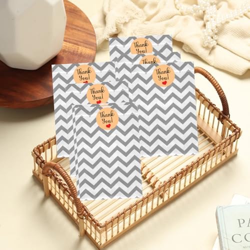 Novel Box 100 Pack Silver Chevron Print Flat Gift Bags 6x9 Inches