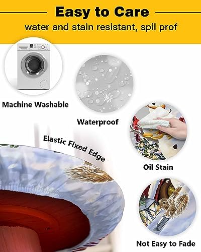 Christmas Grey Round Waterproof Table Cover Fitted Tablecloth
