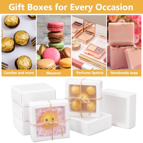 BENECREAT 12pcs White Paper Gift Boxes with PVC Windows