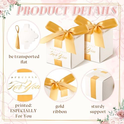Zhanmai 60 Pcs Mini Wedding Favor Boxes with Gold Ribbon