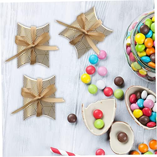 HAPINARY 50pcs Foil Striped Pillow Boxes for Wedding Party Favors