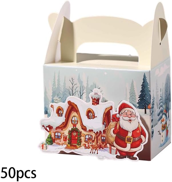 50PCS Christmas Treat Boxes with Handle Santa Gift Boxes