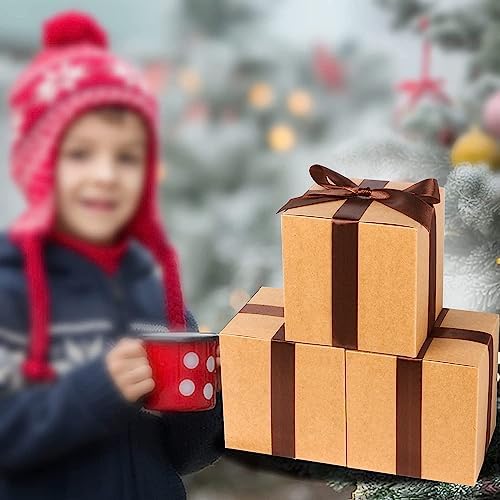 COTOPHER 25 Pack Brown Cube Gift Boxes with Lids and Ribbons