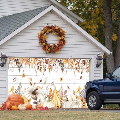 Fall Garage Door Banner with Pumpkins and Maple Leaves