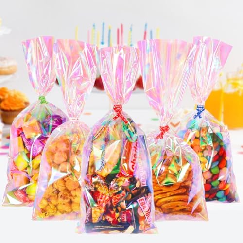 JOINDO 100PCS Iridescent Treat Bags with Twist Ties