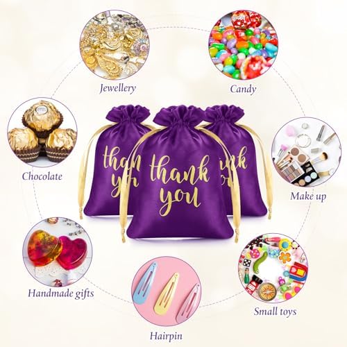 50 Pcs Thank You Satin Gift Bags with Drawstring