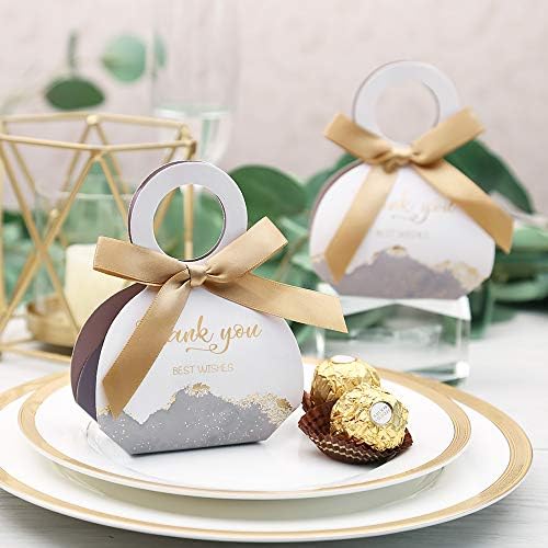 DORIS HOME 50 Pcs Grey Gift Boxes with Gold Ribbons
