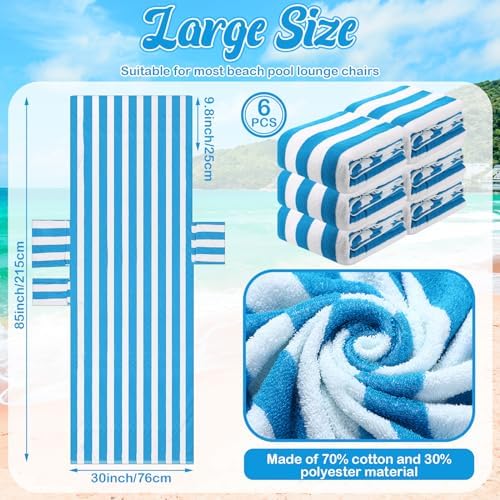 6 Pcs Chaise Lounge Towel Covers with Pockets 30x85in Blue