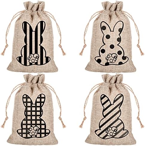 Whaline 24 Pack Easter Drawstring Gift Bags with Bunny and Rabbit Prints