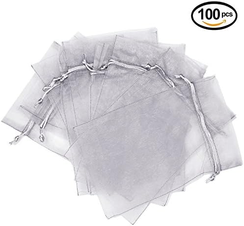 Wudygirl 100pcs Sheer Grey Organza Gift Bags 5x7 Inch Drawstring