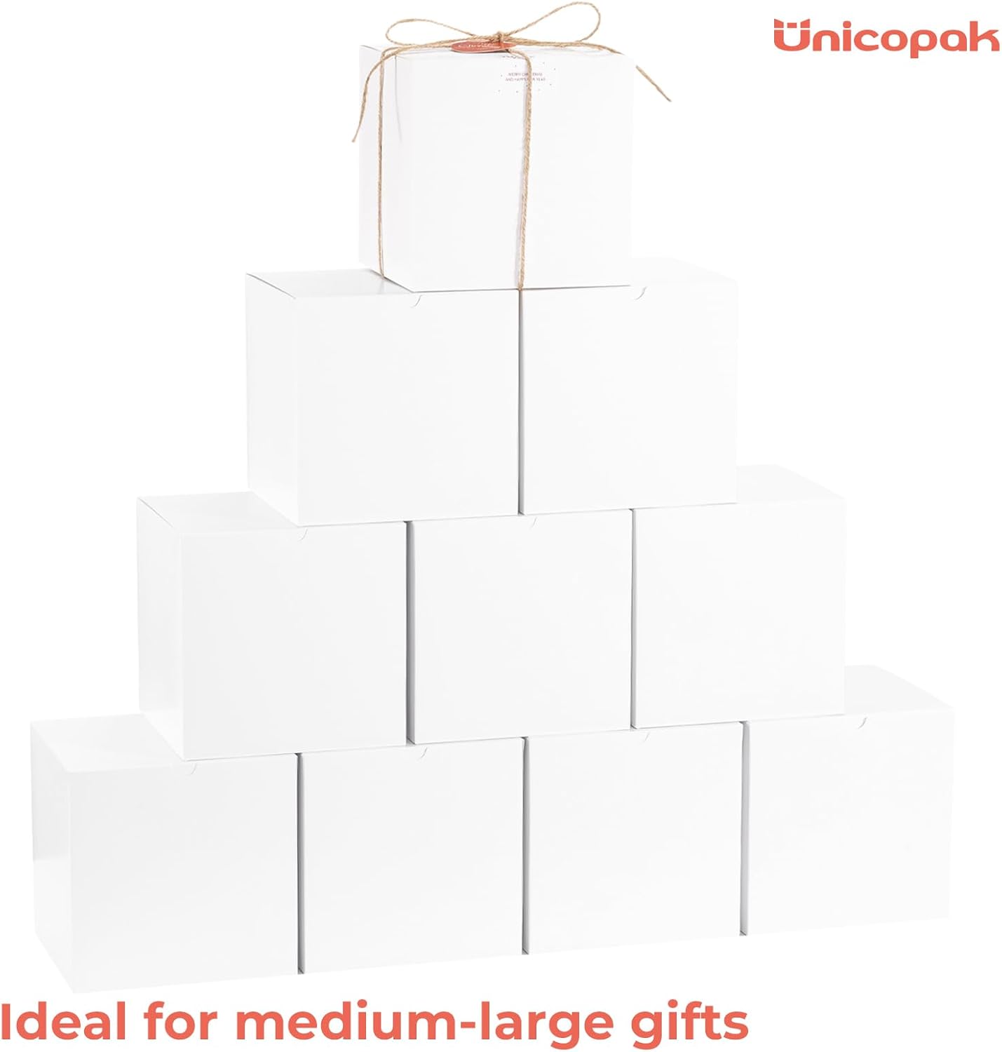 UnicoPak 10 Pack White 7x7x7 Gift Boxes
