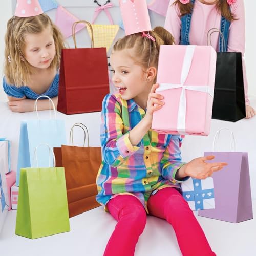 BAG BOX 50 Pack Medium Red Kraft Gift Bags with Handles