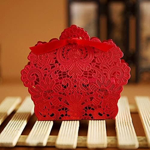 Crysdaralovebi Laser Cut Hollow Lace Flower Candy Box Wedding Favors Red 100pcs