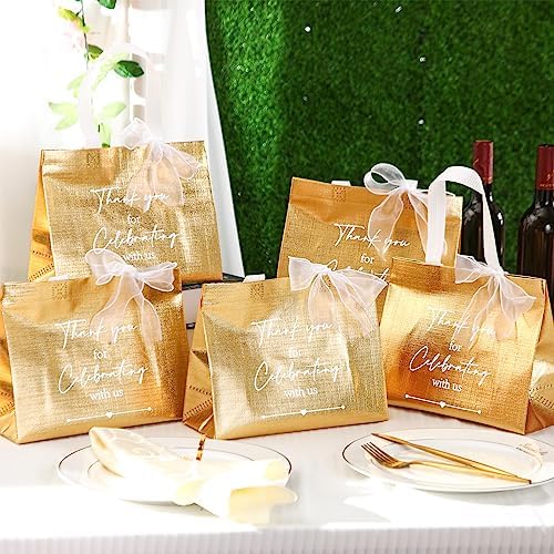 CHENGU 100 Pcs Gold Wedding Gift Bags with Handles
