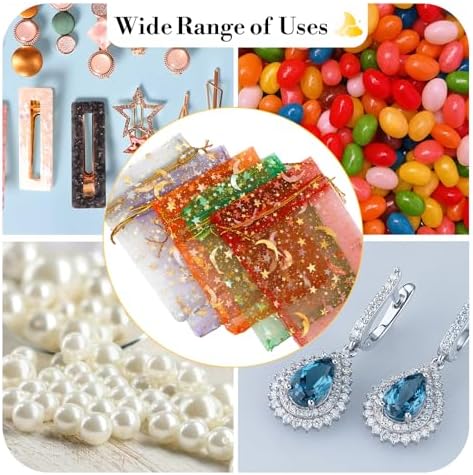 Moon Star Organza Gift Bags 4x5 100 Pcs Drawstring Mesh Pouches