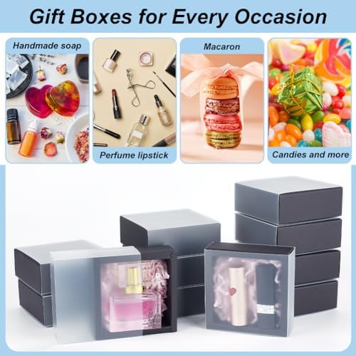 BENECREAT 16 Pack Rectangle Black Gift Boxes with PVC Windows