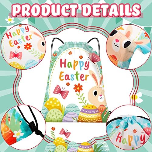 24 Piece Easter Themed Drawstring Gift Bags with 6 Designs