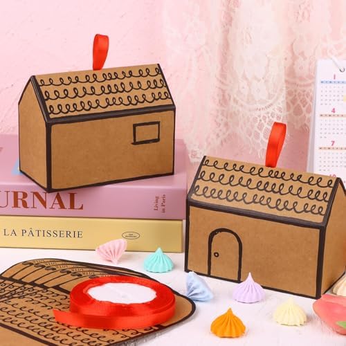 20 Pcs House Shaped Gift Boxes with Red Ribbons