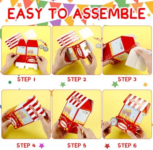 Trandraft 24 Pcs Circus Popcorn Boxes