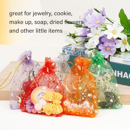 Moon Star Organza Gift Bags 4x5 100 Pcs Drawstring Mesh Pouches