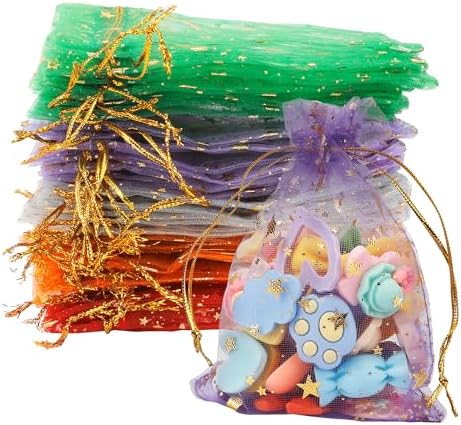 Moon Star Organza Gift Bags 4x5 100 Pcs Drawstring Mesh Pouches