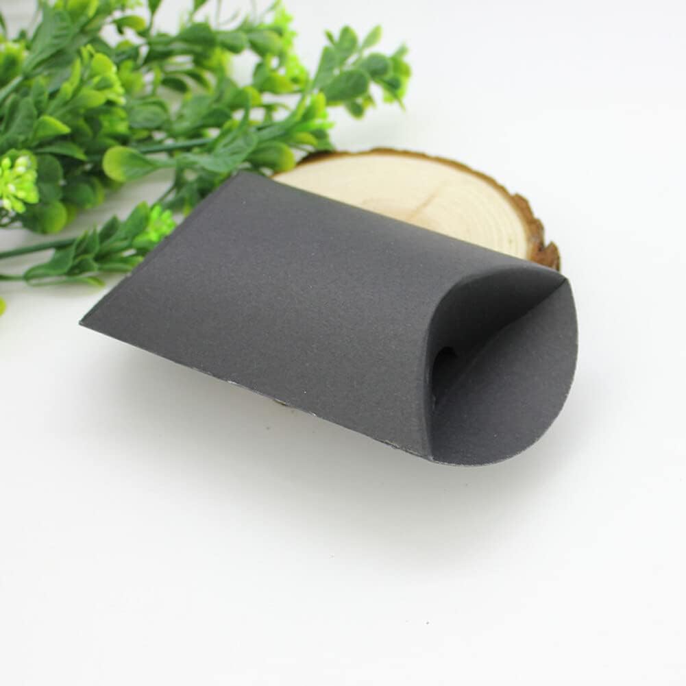 QUUPY 50PCS Black Kraft Paper Pillow Boxes with Ribbons