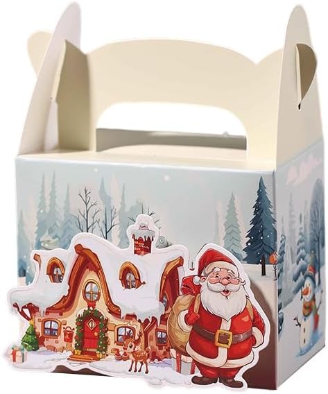 50PCS Christmas Treat Boxes with Handle Santa Gift Boxes