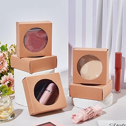 BENECREAT 24 Pack Brown Kraft Gift Boxes with Clear Window