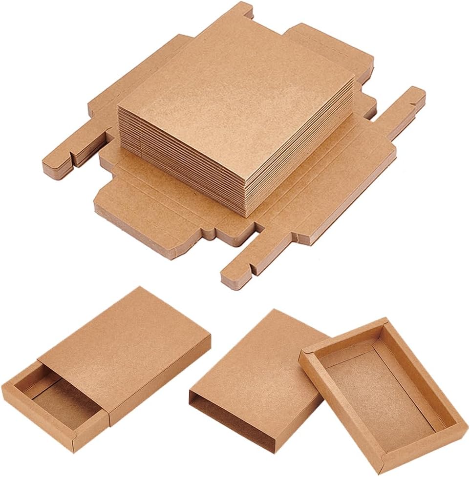 BENECREAT 20 Pack Brown Kraft Paper Drawer Boxes