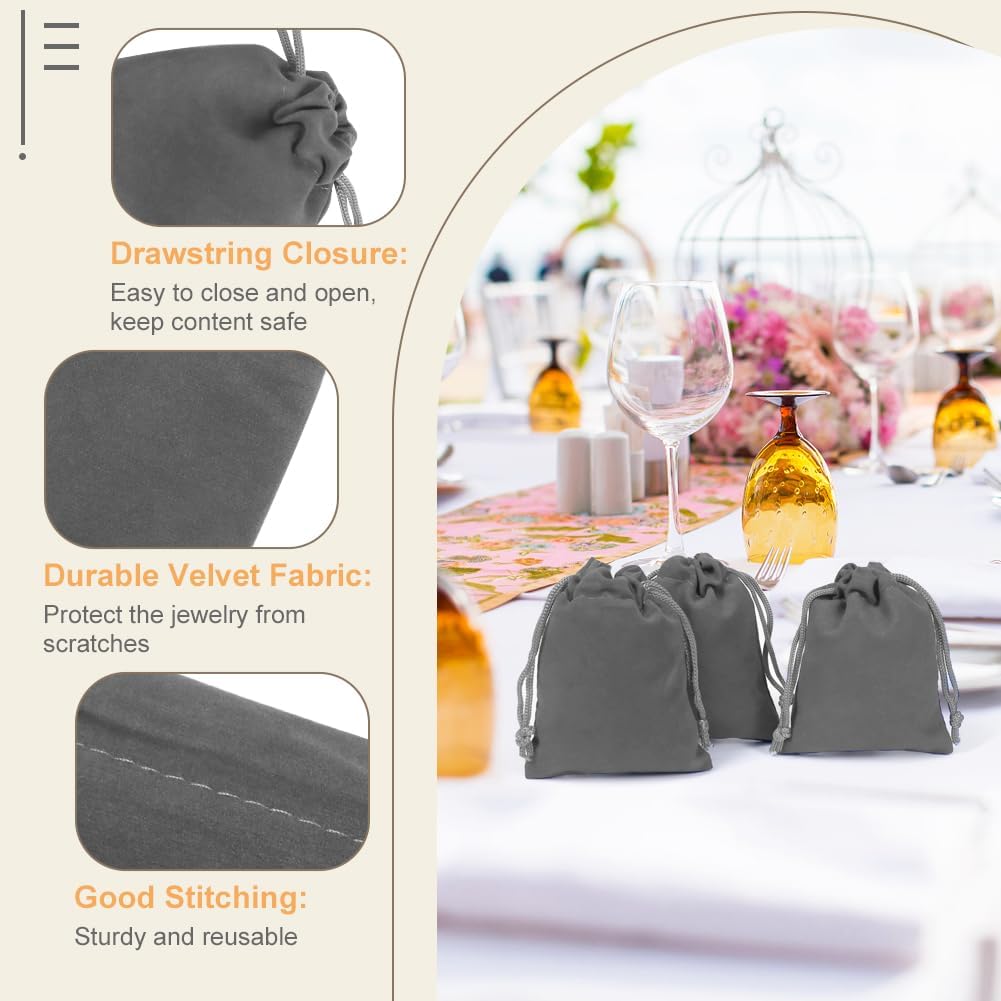 Shintop 50pcs Velvet Gift Bags 3x4inch Grey Drawstring Pouches