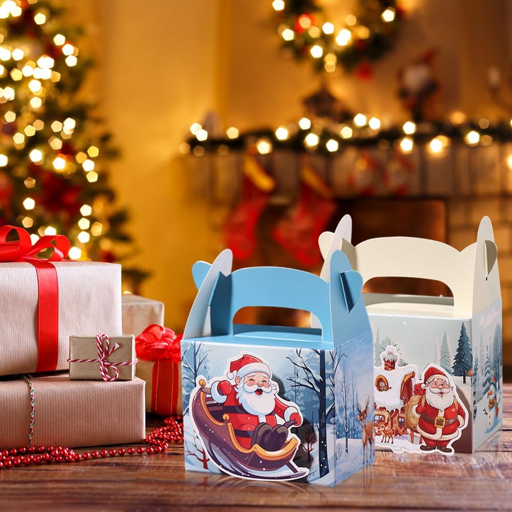 50PCS Christmas Treat Boxes with Handle Santa Gift Boxes