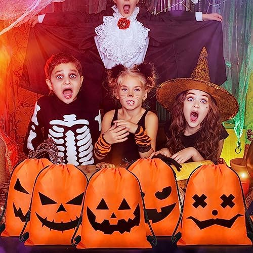 Sweetude 24 Halloween Drawstring Bags Large Backpacks Orange