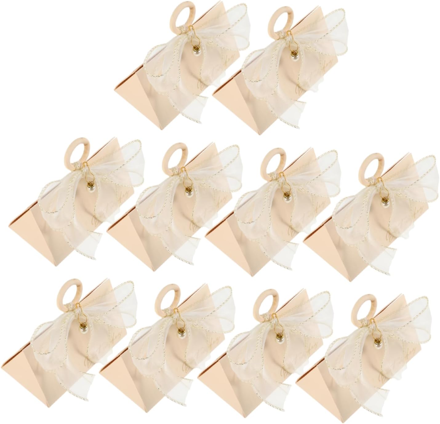 COLLBATH 10pcs Gold Ribbon Wedding Favor Boxes with Wood Handles
