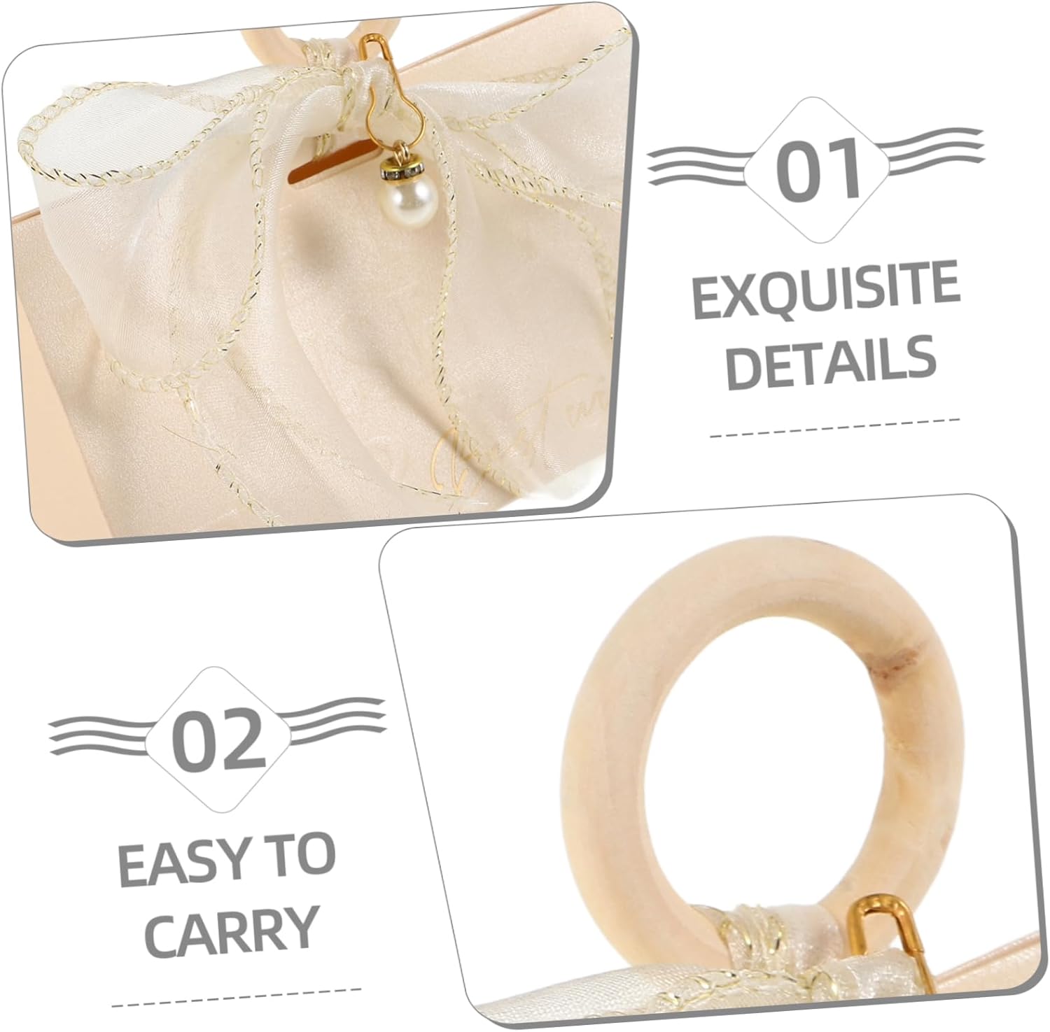 COLLBATH 10pcs Gold Ribbon Wedding Favor Boxes with Wood Handles