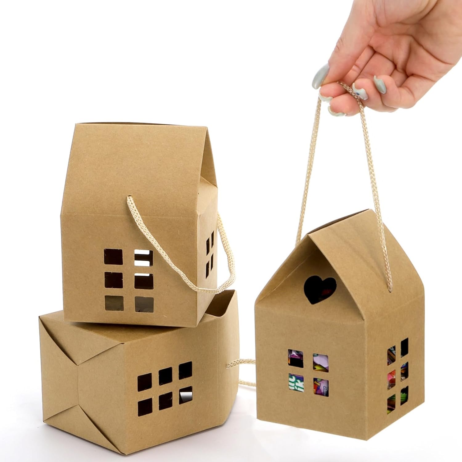 ZAVOOS 50 Pack House Shaped Gift Boxes with Ropes