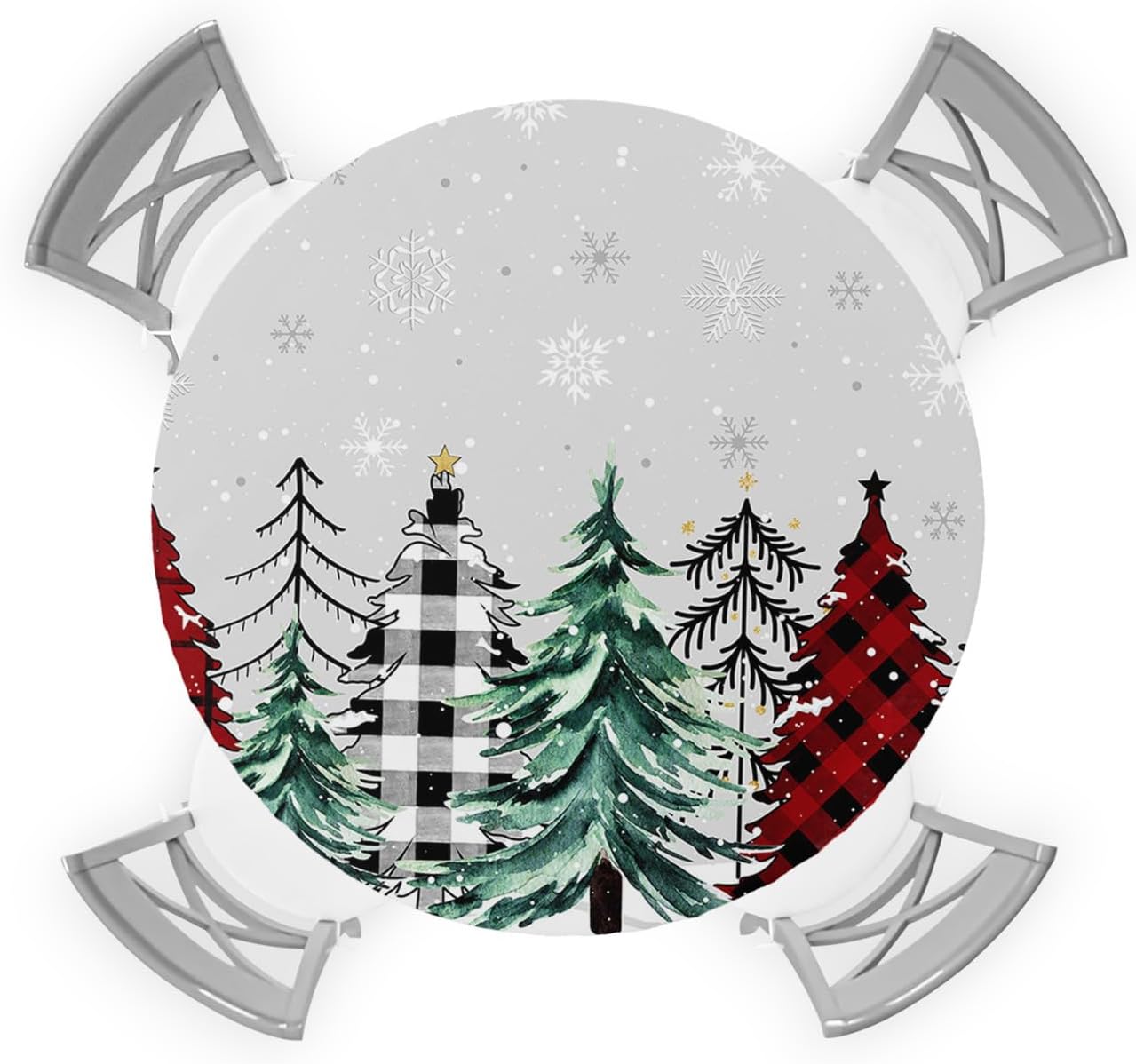 ZOE GARDEN Christmas Round Waterproof Table Cover with Elastic
