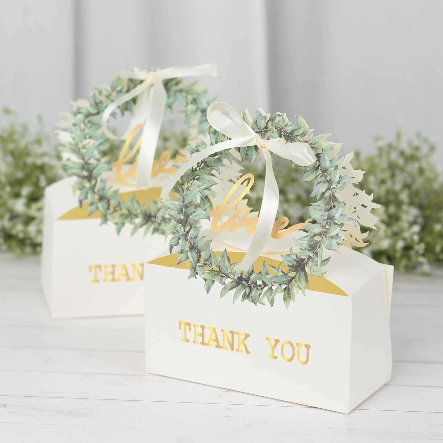 Efavormart 25 Pack White Love Wreath Gift Boxes With Ribbon
