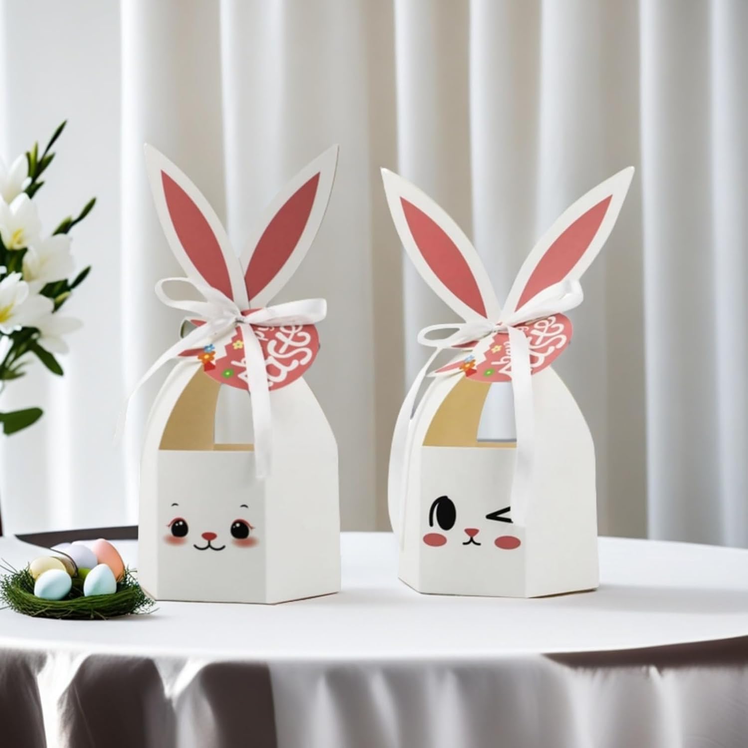 DUYUMOTO 20Pcs Bunny Easter Treat Boxes with Ribbon