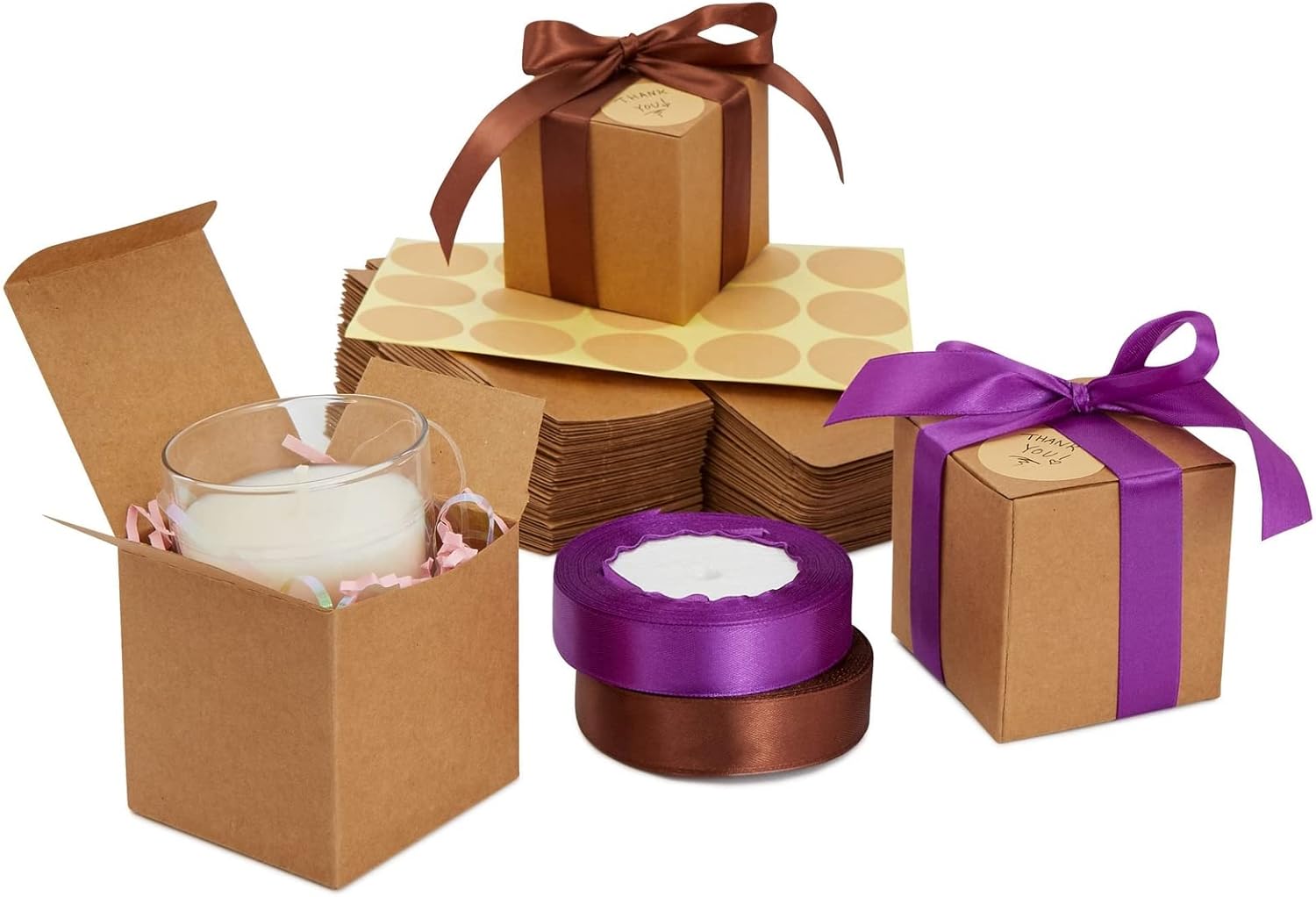 Stockroom Plus 50-Pack Brown Kraft Paper Boxes with Ribbons and Stickers