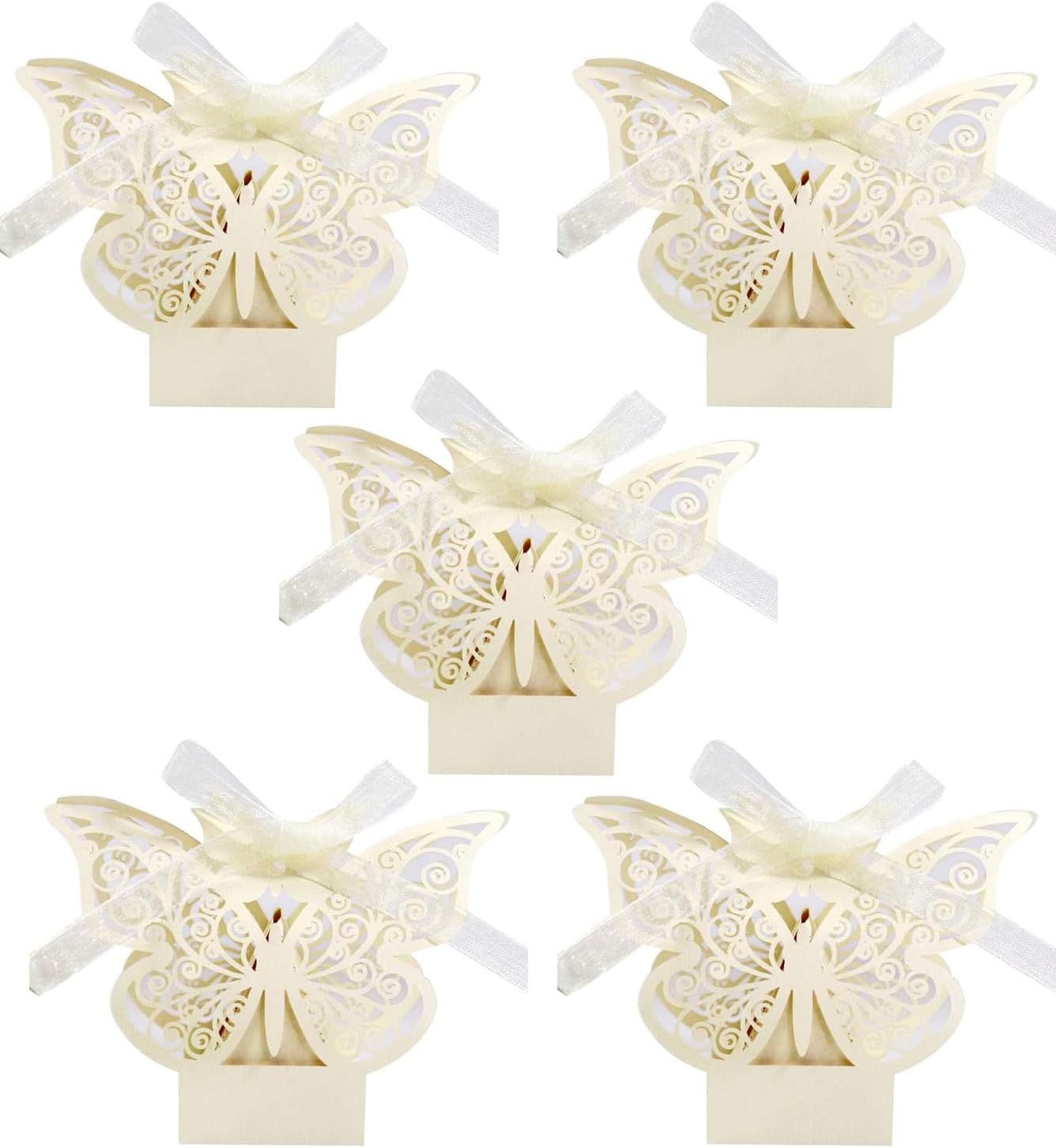 100PCS Laser Cut Butterfly Favor Boxes With Ribbons
