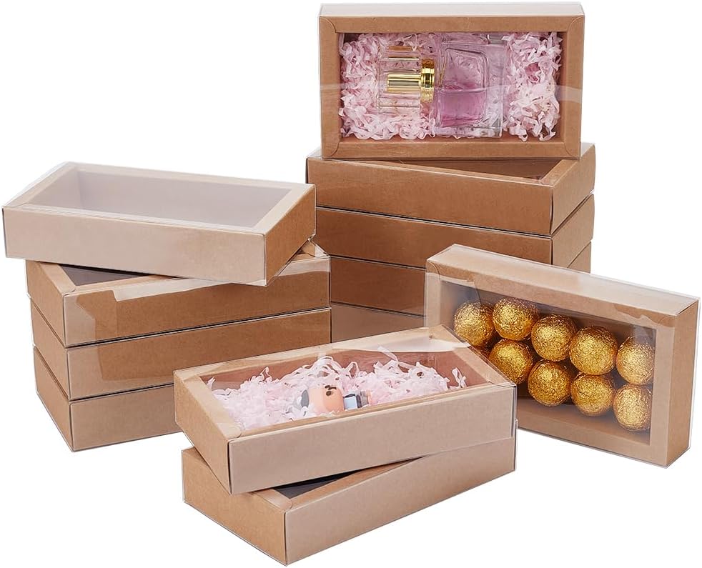 BENECREAT 12pcs Burlywood Gift Boxes with PVC Windows