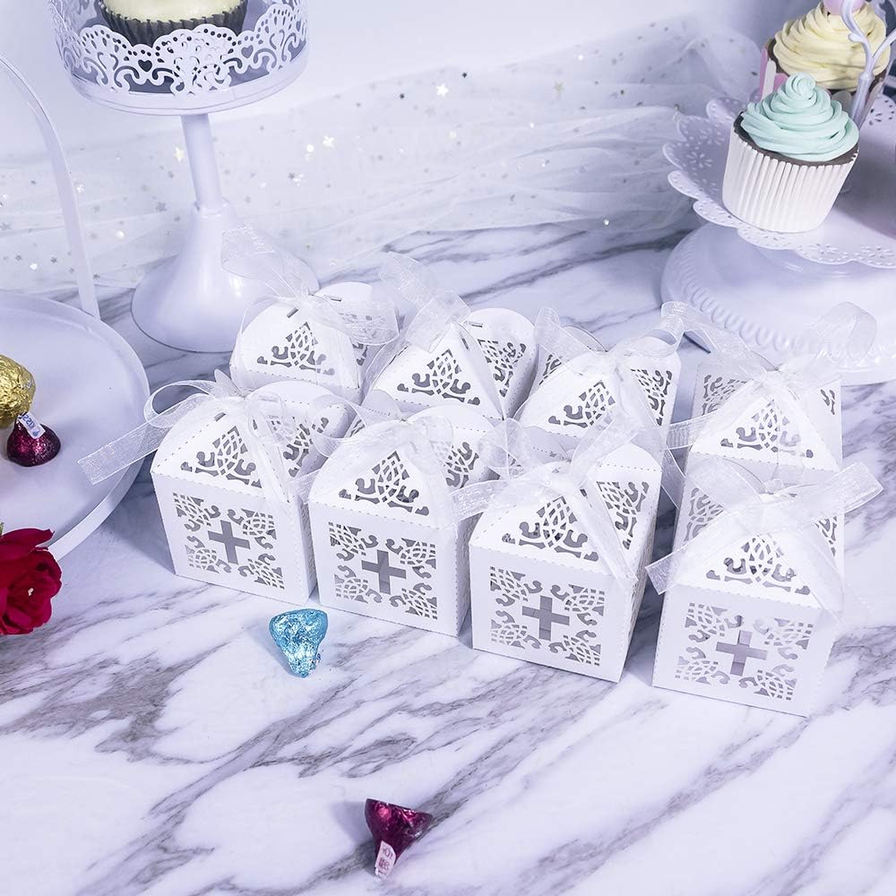 YOZATIA 50PCS Cross Favor Boxes for Baptism and Party Use
