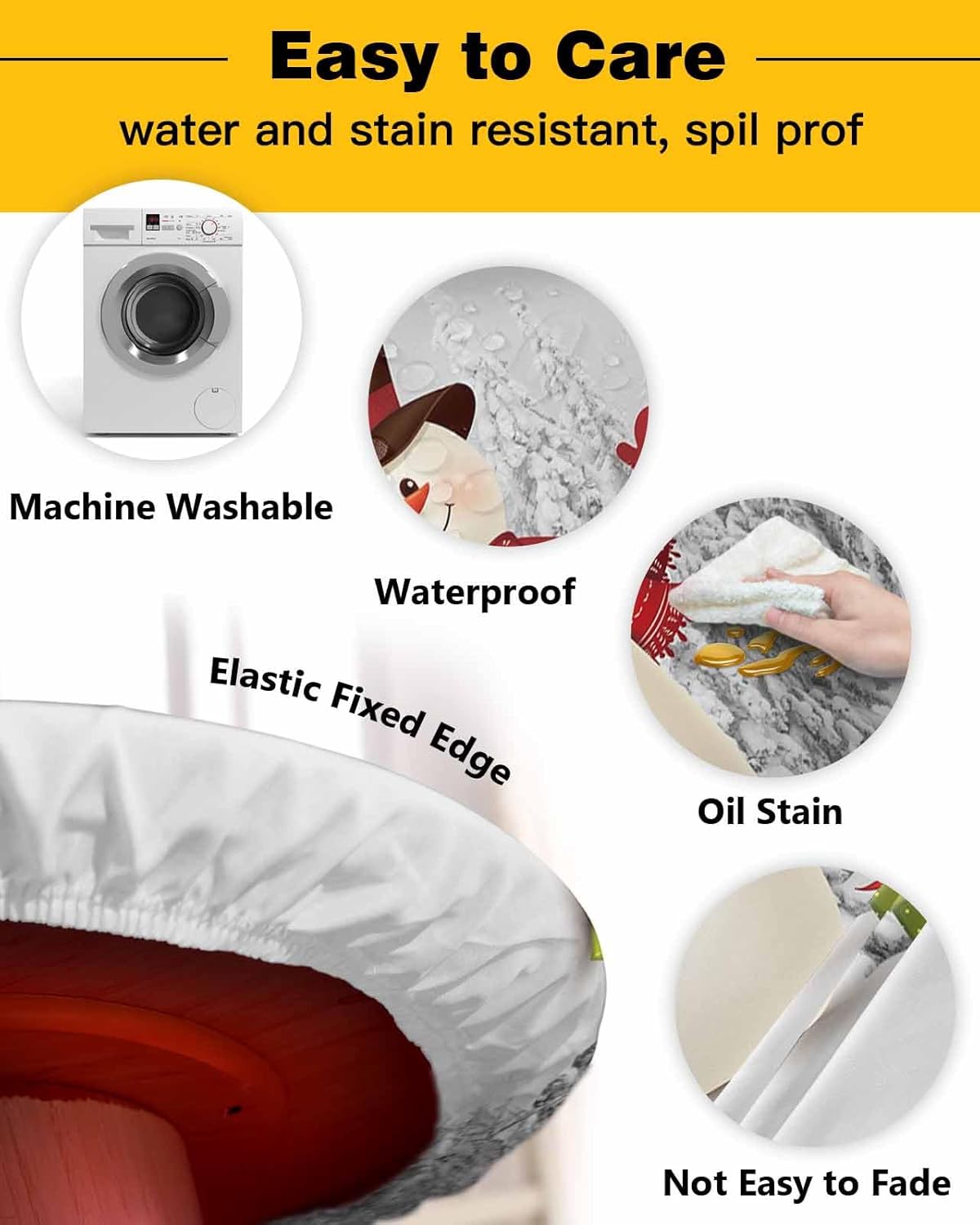 Snowman Round Waterproof Table Cover for Indoor Outdoor Use