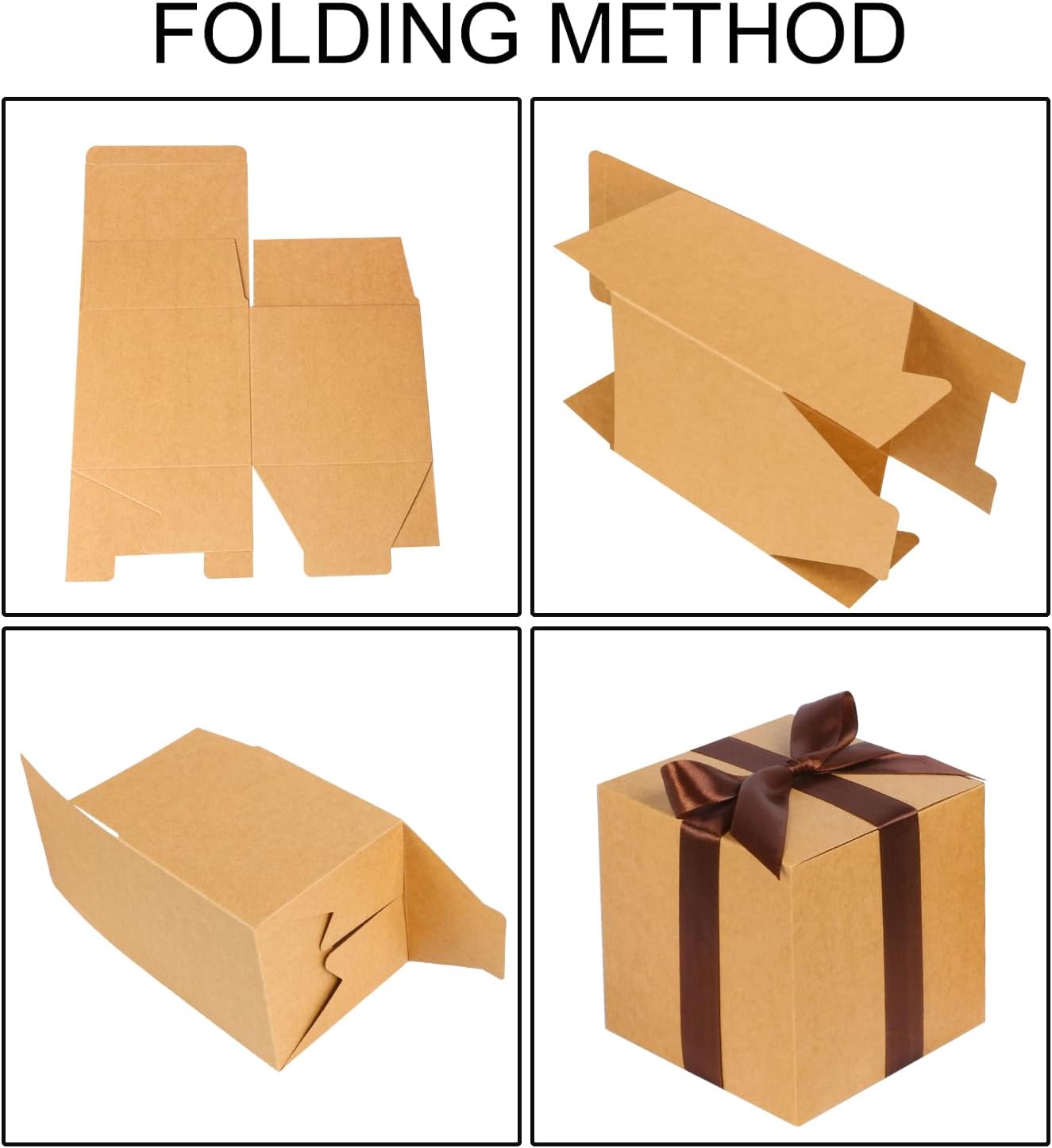 COTOPHER 25 Pack Brown Cube Gift Boxes with Lids and Ribbons
