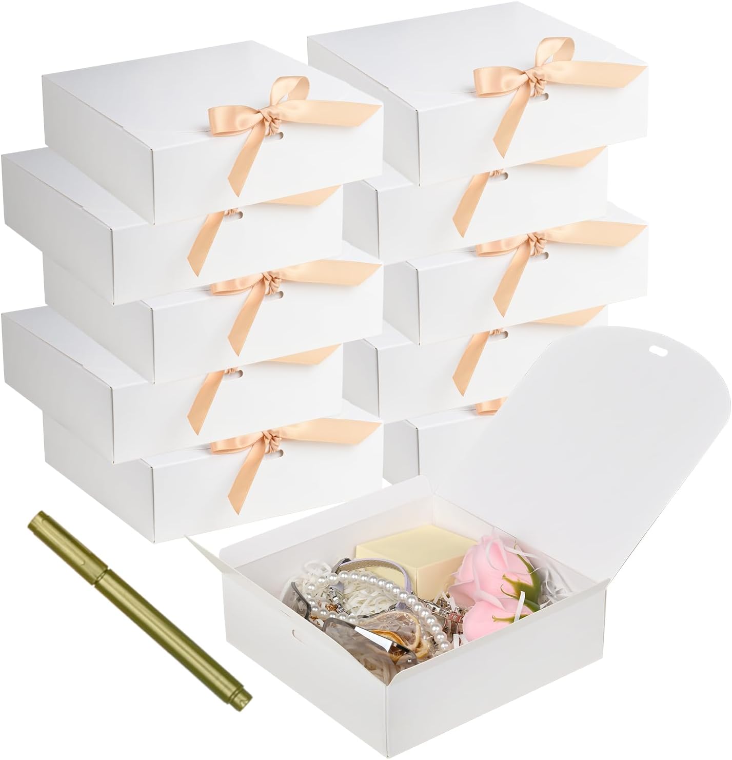 12 Pack White Square Gift Boxes with Metal Pens