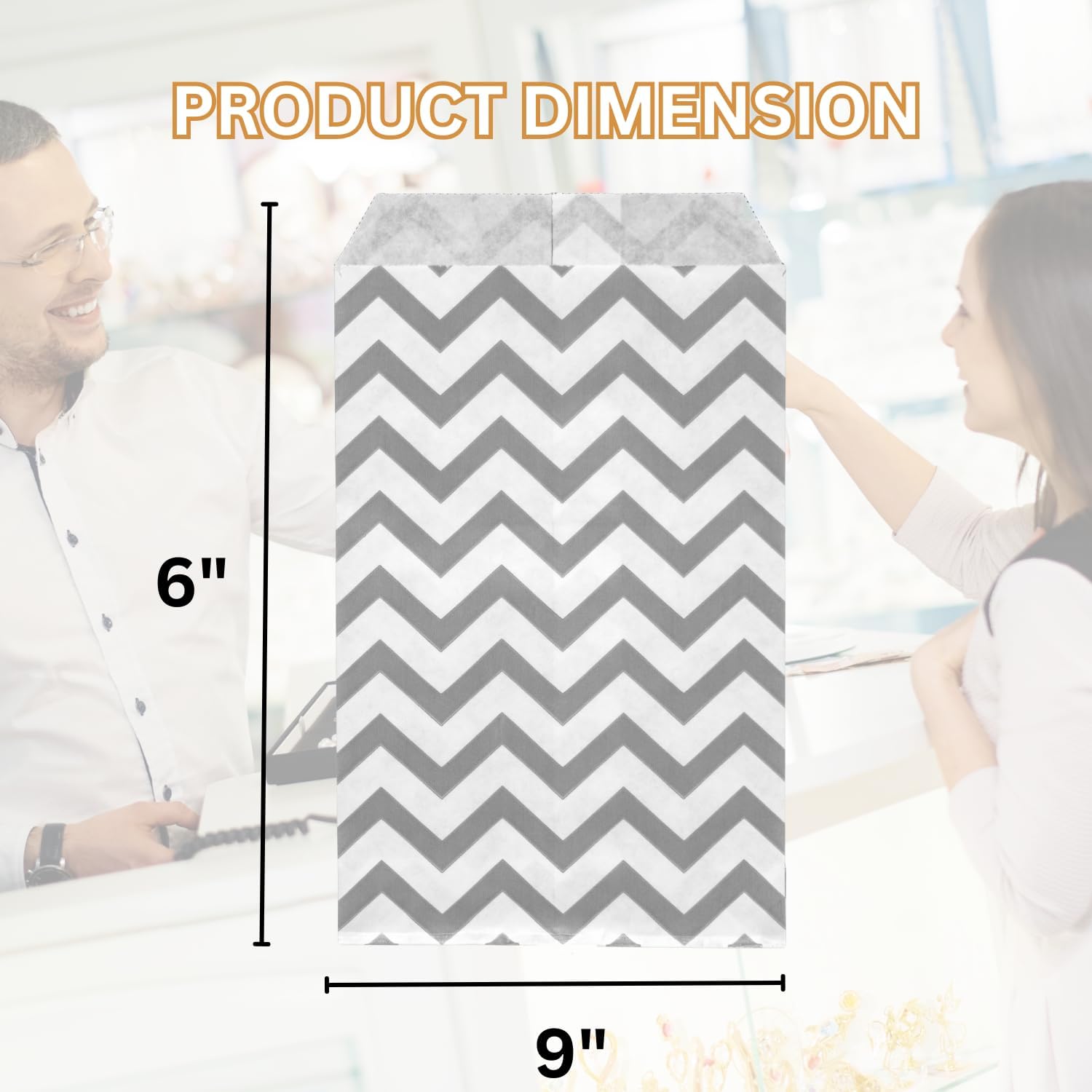 Novel Box 100 Pack Silver Chevron Print Flat Gift Bags 6x9 Inches